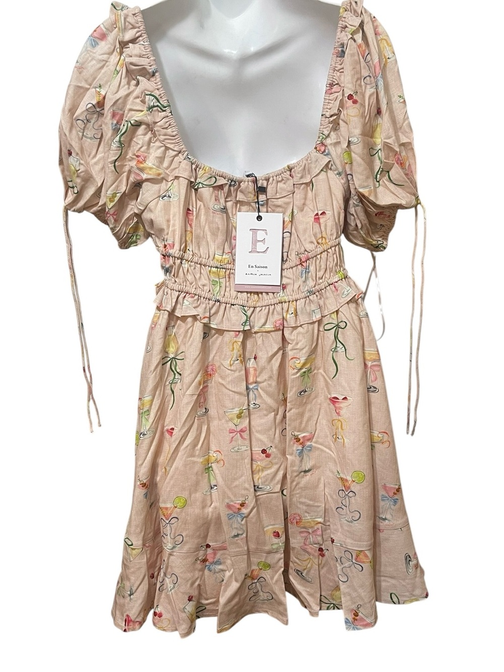 En Saison Anthea Jacklin Pink Puff Sleeve Linen Blend Babydoll Dress sz M NWT - Picture 9 of 11